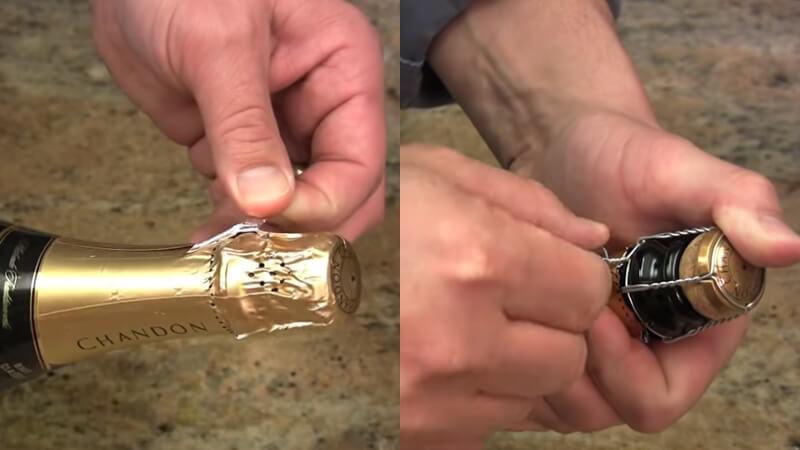 Tháo bỏ phần giấy và khung thép bọc nút chai