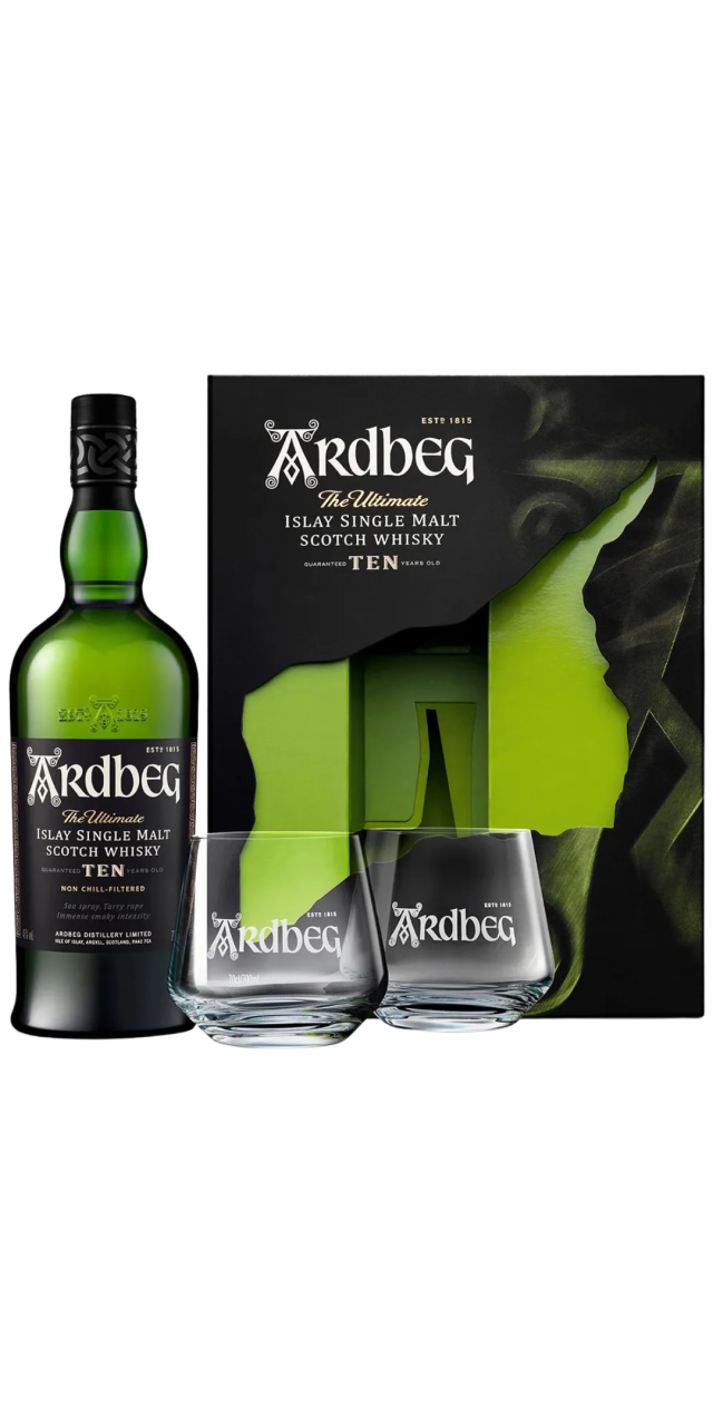 Rượu Ardbeg Ten hộp quà Gift Pack 2 Ly