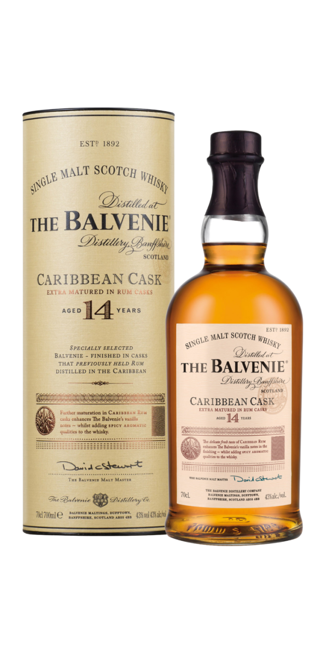 Rượu The Balvenie 14 Rum Caribbean Cask UK box