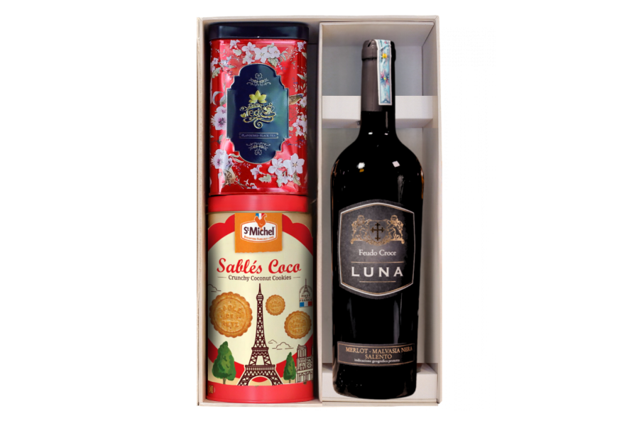 SET rượu vang ý Luna kèm hộp bánh trà F26