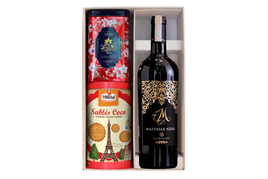 Set Rượu vang Ý M San marzano kèm hộp bánh trà f26
