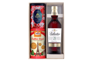 Set Whisky rượu Ballantines 21 kèm hộp bánh trà F26